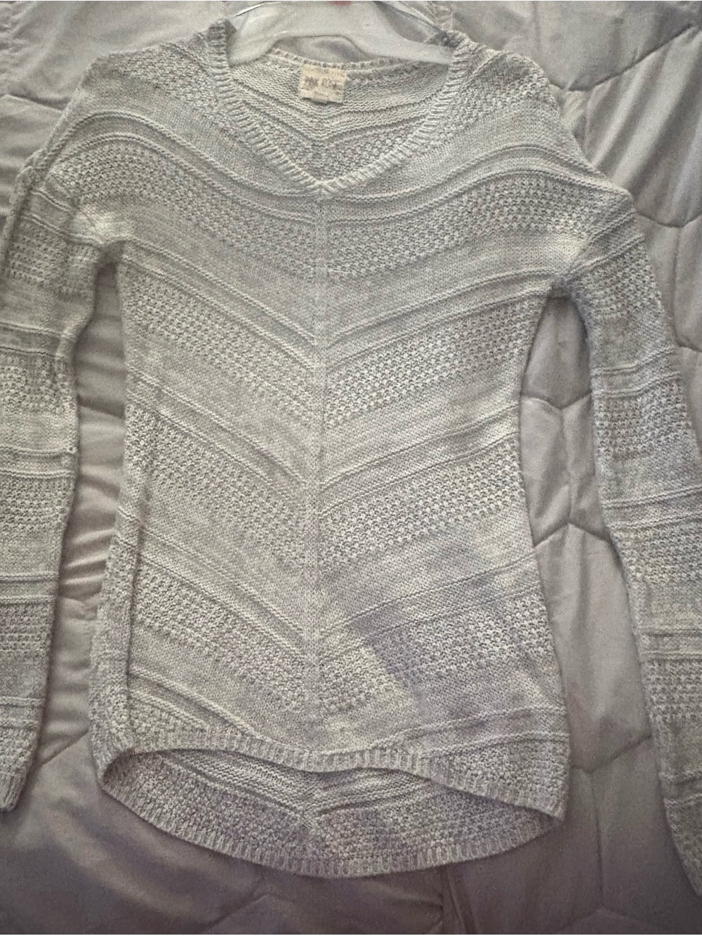Pink Rose Light Gray V-Neck Textured Knit Sweater